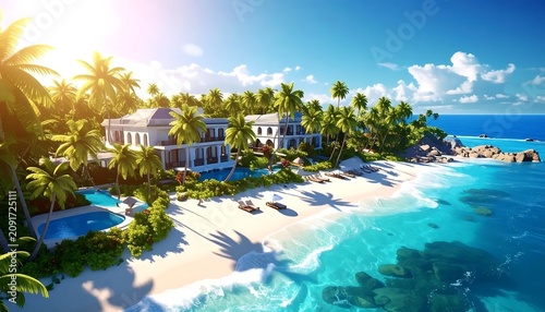 Luxury Beachfront Villa with Pool on Tropical White Sand Shore