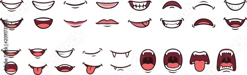 Bild auf Leinwand Cartoon vector collection of stylized mouths featuring smiles, grins, open expre