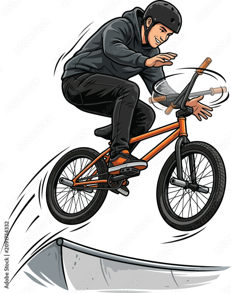 Obraz premium Bmx Rider Performing Mid air Trick Colorful Vector Illustration