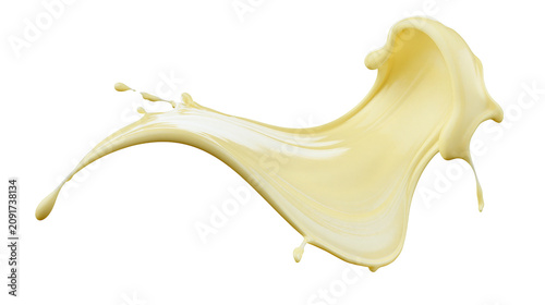 Tableau sur toile Creamy yellow liquid splash frozen in motion, isolated on transparent background