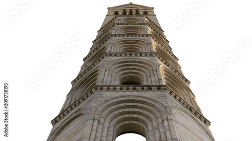 Tableau sur toile Ancient stone bell tower with arched windows, isolated on transparent background