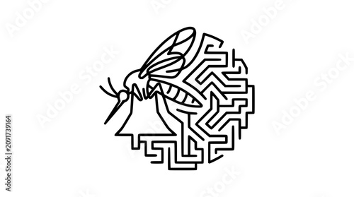 Foto Mosquito inside a maze, representing disease vector control and pest management concepts