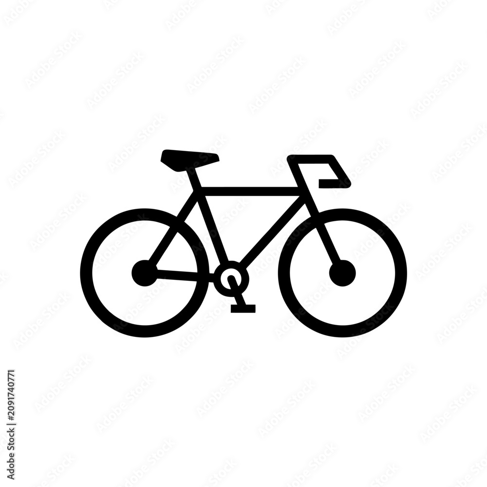 Fototapeta premium Bicycle vector icon, black monochrome, simple geometric design, isolated on white background