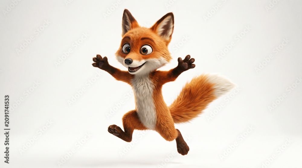 Fototapeta premium Cartoon Fox Character Jumping with Joyful Expression