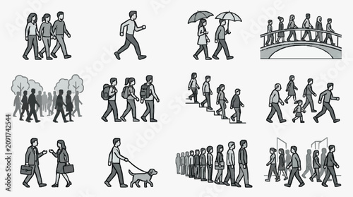Photos Corporate and Casual Urban Pedestrian Scenes Monochromatic Illustrations of Peop