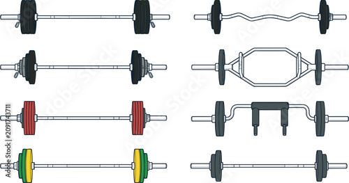 фотографія Olympic Barbell and Specialty Weightlifting Bars Vector Set Featuring Straight,