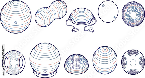 Canvastavla Balance Training Equipment Line Art Icon Set Featuring Stability Ball, Balance B