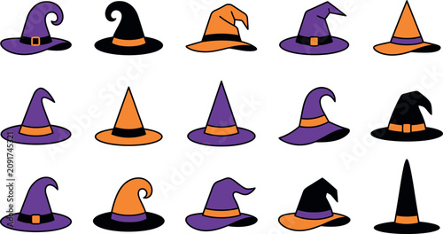 Halloween day witch hats collection diverse styles for spooky celebrations