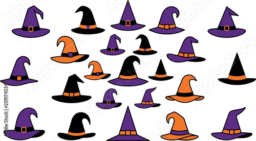 Halloween day witch hats collection diverse styles for spooky season designs