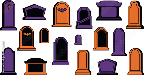 Halloween day tombstones collection spooky graveyard elements for festive designs