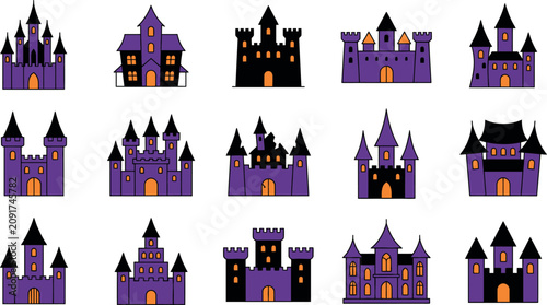 Halloween day spooky castles collection vector illustration for holiday decorations