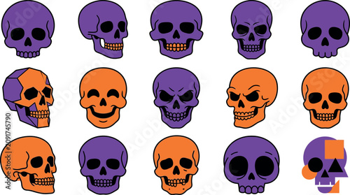 Halloween day skull collection diverse cartoon skull designs for spooky celebrations