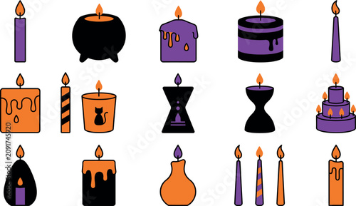 Halloween day candle collection spooky decorative elements for autumn celebrations