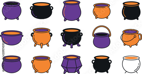 Halloween day cauldron collection vector illustrations for spooky season designs