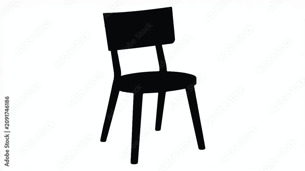 Fototapeta premium A minimalist black silhouette of a modern chair appears on a white background.