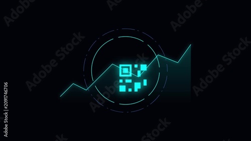 Digital Data Analysis with QR Code and Futuristic Graph Overlay for Business Technology Insights