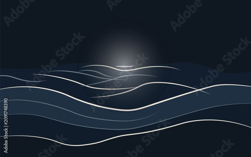 Abstract dark background with glowing horizontal wavy lines and light