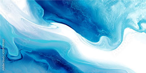 Fotografie Abstract flowing texture of aqua blue and white liquid marbling, creating a flui