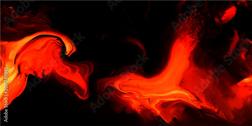 Obraz na plátně Abstract fiery swirls of vibrant orange and red inferno on dark background, conv
