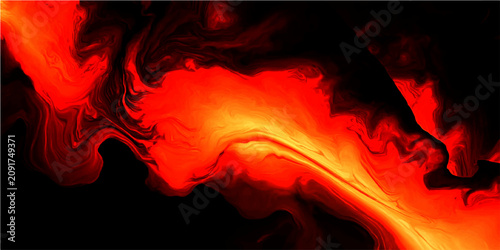 Fotografie Volcanic inferno abstract fluid art with molten lava flow and glowing embers, re