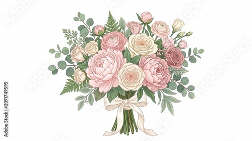 Beautiful floral bouquet with pink and cream roses