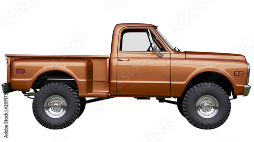 Konstfotografi Classic copper pickup truck with large tires, isolated on transparent background