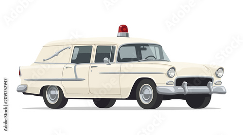 Foto Vintage White Ambulance Hearse With Chrome Bumpers