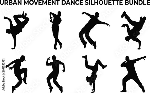 Cuadro en lienzo Urban street dance and breakdancing silhouettes set featuring hip hop performers