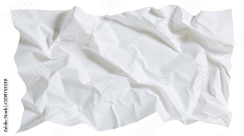 Canvastavla Crushed white paper sheet with deep folds and creases, isolated on transparent b
