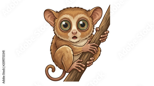 Photography Cute Tarsier Monkey Climbing Branch with Big Eyes
