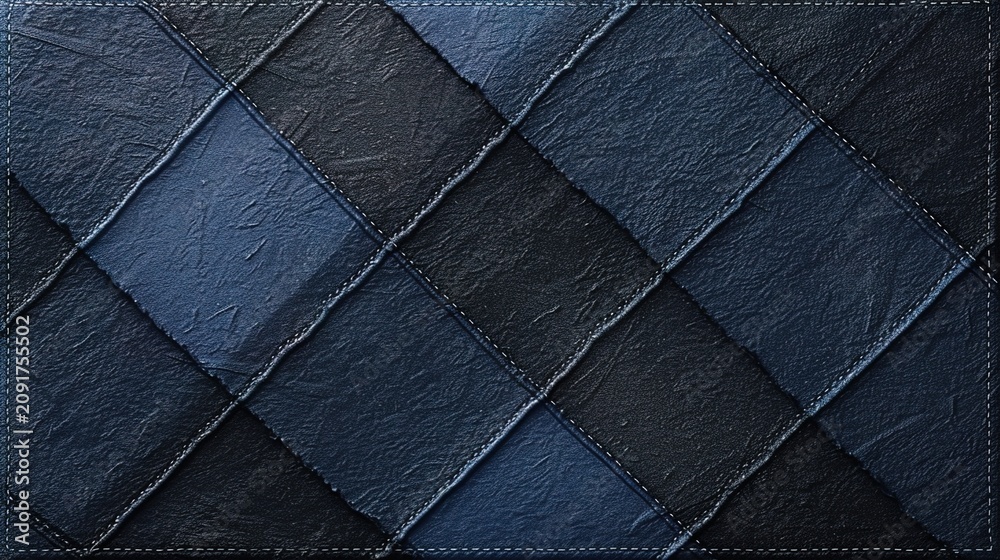 Fototapeta premium Abstract dark blue leather quilted background with diamond pattern stitching details for luxury interior design texture and modern fashion creative projects