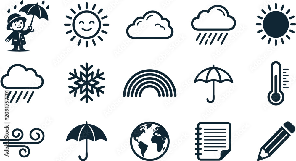 Obraz premium Set of weather icons and climate related graphic elements.