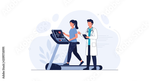 Doctor Monitoring Patient During Treadmill Stress Test for Cardiovascular Health Checkup