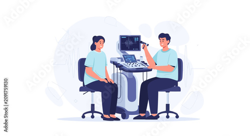 Doctor performing ultrasound on patient, modern medical examination vector illustration