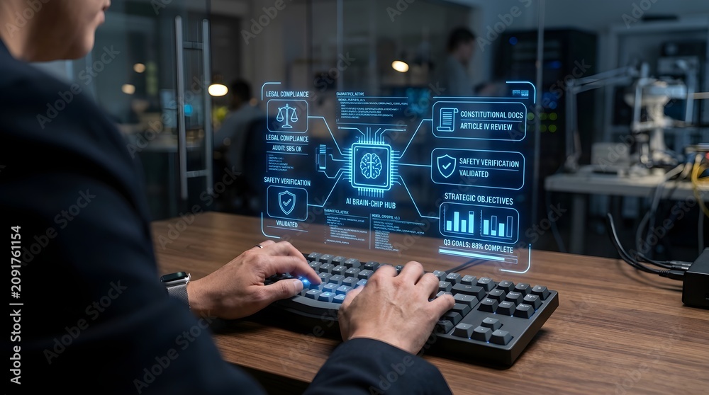 Fototapeta premium Professional Cyber Security Specialist Analyzing Advanced Digital Protection Network Interface