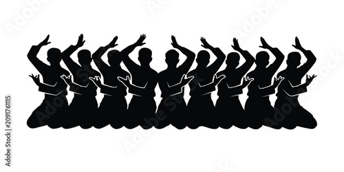 Indonesian People Black Silhouette. Traditional Culture Vector Collection on White Background