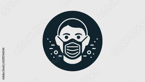 Person wearing a protective face mask is depicted in a circular icon style to represent healthcare and public safety measures.