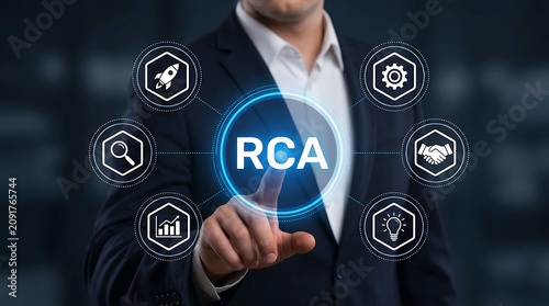 RCA root cause analysis business strategy concept with digital icons