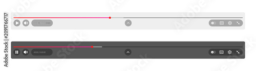 Video player control bar overlay UI template with light and dark mode multimedia streaming interface PNG set