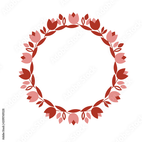 Red Leaf Wreath Folk Art SVG Illustration