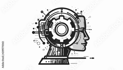 Cuadro en lienzo Robot Head with Gear Brain.
