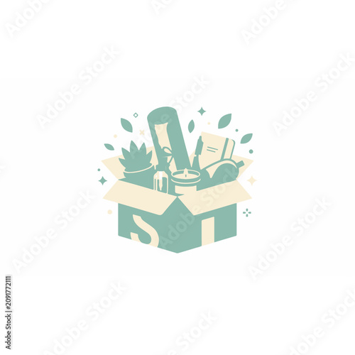 Gift Box with Cactus Plants and Confetti Celebration Vector Illustration