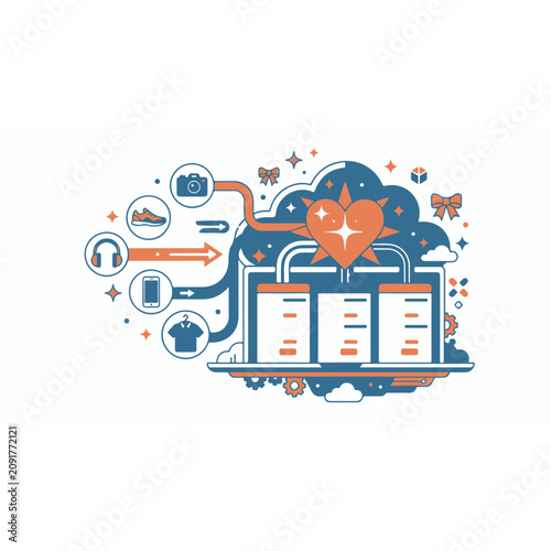 Digital Workspace Collaboration with Cloud Computing and Teamwork Illustration