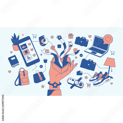Creative Workspace Tools and Office Supplies Illustration with Vibrant Icons