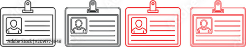 Set of simple line art style identification badge icons for employee security and personal access identification cards