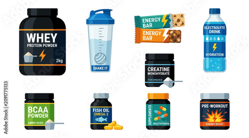Tableau sur toile Assortment of sports nutrition and dietary supplements