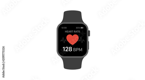 Smartwatch displaying heart rate monitoring on a white background.