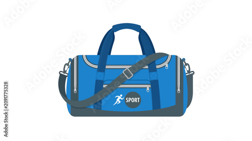 Blue sports duffel bag with a shoulder strap and zipper pockets.