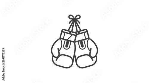 Hanging boxing gloves line icon vector.