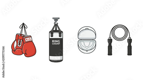 Schilderij op canvas Boxing equipment vector icons isolated on white background